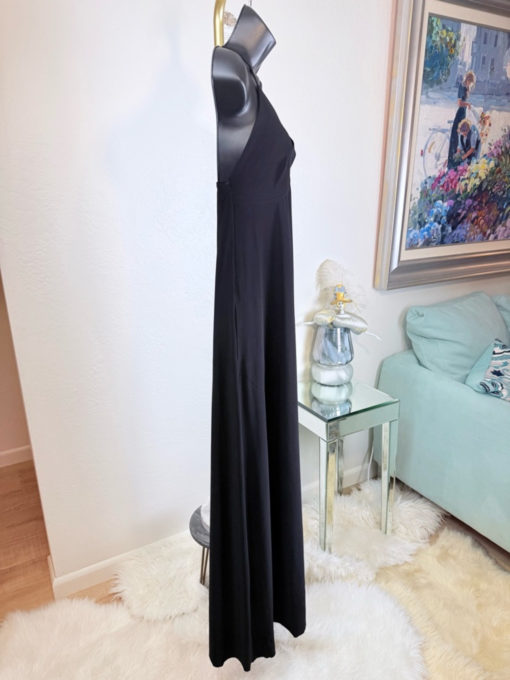 NWT Norma Kamali Black Cami Maxi Dress Raw Hem L Customizable Length Minimalist - Picture 5 of 14